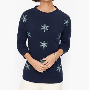 Talbots Dark Blue Sweatshirt with Embroidered Snowflakes - SP - EUC